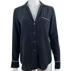 Equipment Silk Black Button Down Long Sleeve Blouse